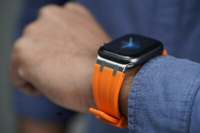 Ultra Orange Fluoro Rubber Strap With Titanium Buckle For Apple Watch 44MM 45MM 46MM Series 4 5 6 7 8 9 10 11 (SE 2 3 Gen)