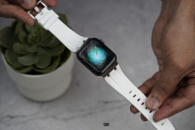 White Fluoro Rubber Strap With Titanium Buckle For Apple Watch 44MM 45MM 46MM Series 4 5 6 7 8 9 10 11 (SE 2 3 Gen)