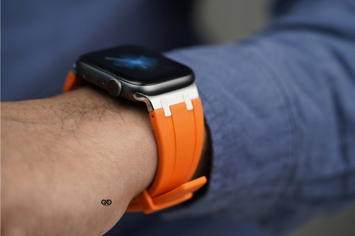 Ultra Orange Fluoro Rubber Strap With Titanium Buckle For Apple Watch 44MM 45MM 46MM Series 4 5 6 7 8 9 10 11 (SE 2 3 Gen)