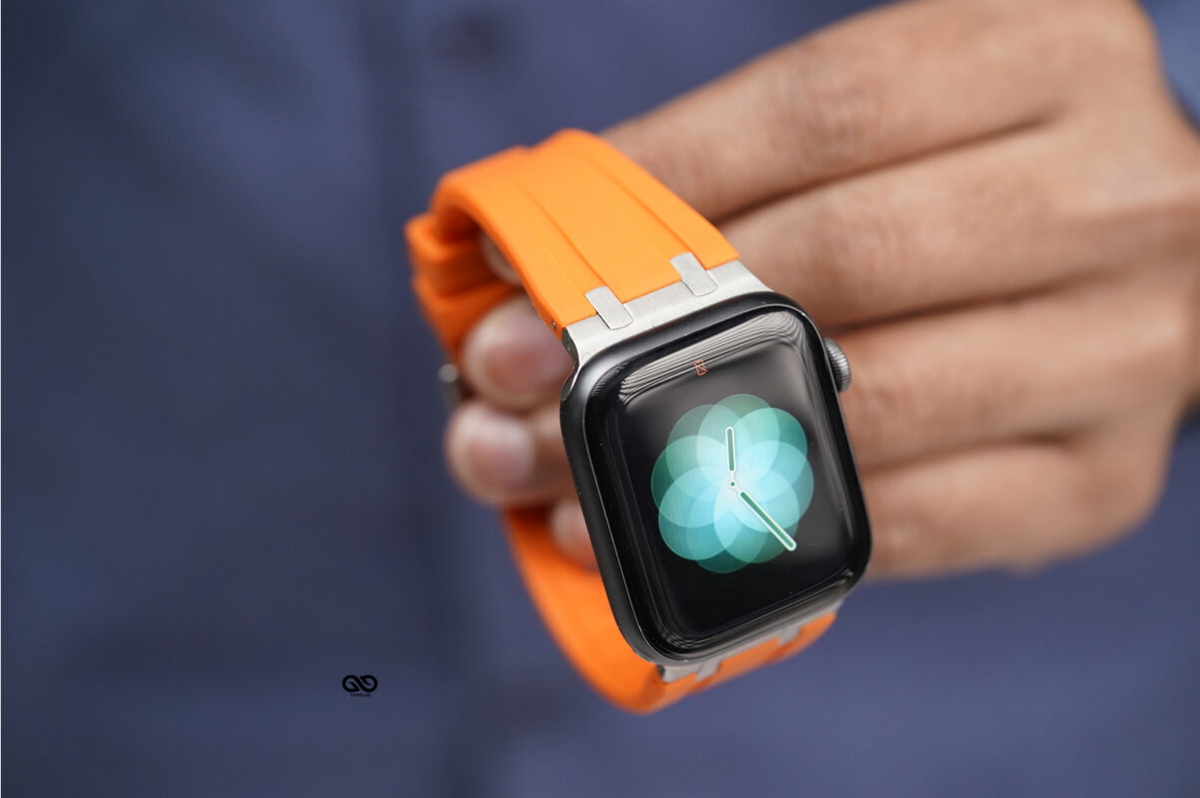 Ultra Orange Fluoro Rubber Strap With Titanium Buckle For Apple Watch 44MM 45MM 46MM Series 4 5 6 7 8 9 10 11 (SE 2 3 Gen)