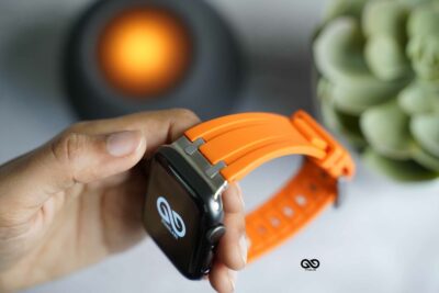 Ultra Orange Fluoro Rubber Strap With Titanium Buckle For Apple Watch 44MM 45MM 46MM Series 4 5 6 7 8 9 10 11 (SE 2 3 Gen)