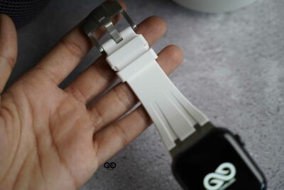 White Fluoro Rubber Strap With Titanium Buckle For Apple Watch 44MM 45MM 46MM Series 4 5 6 7 8 9 10 11 (SE 2 3 Gen)