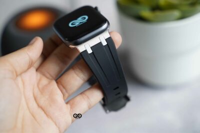 Black Fluoro Rubber Strap With Titanium Buckle For Apple Watch 44MM 45MM 46MM Series 4 5 6 7 8 9 10 11 (SE 2 3 Gen)