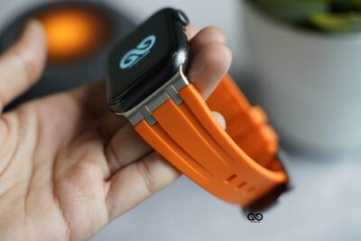 Ultra Orange Fluoro Rubber Strap With Titanium Buckle For Apple Watch 44MM 45MM 46MM Series 4 5 6 7 8 9 10 11 (SE 2 3 Gen)
