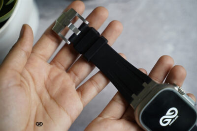 Black Fluoro Rubber Strap With Titanium Buckle For Apple Watch 44MM 45MM 46MM Series 4 5 6 7 8 9 10 11 (SE 2 3 Gen)