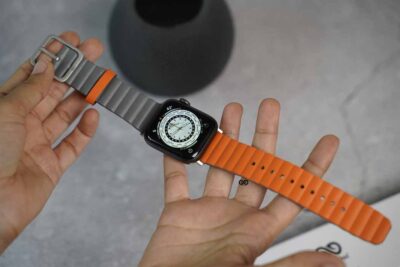 Orange/Grey Two Coloured Faux Leather Strap with buckle Apple Watch 42MM 41MM 40MM Series 4 5 6 7 8 9 10 SE SE 2 Gen