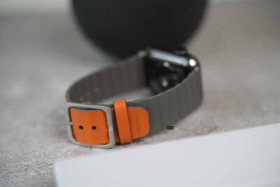 Orange/Grey Two Coloured Faux Leather Strap with buckle Apple Watch 42MM 41MM 40MM Series 4 5 6 7 8 9 10 SE SE 2 Gen