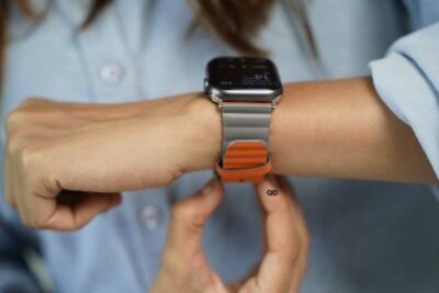Orange/Grey Two Coloured Faux Leather Strap with buckle Apple Watch 42MM 41MM 40MM Series 4 5 6 7 8 9 10 SE SE 2 Gen