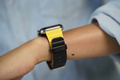 Black/Yellow Two Coloured Faux Leather Strap with buckle Apple Watch 42MM 41MM 40MM Series 4 5 6 7 8 9 10 11 SE SE 2 Gen