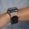 Powder Grey/Black Two Coloured Faux Leather Strap with buckle Apple Watch 42MM 41MM 40MM Series 4 5 6 7 8 9 10 SE SE 2 Gen