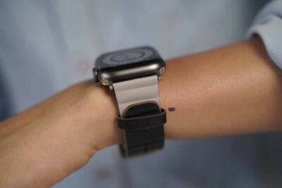 Powder Grey/Black Two Coloured Faux Leather Strap with buckle Apple Watch 42MM 41MM 40MM Series 4 5 6 7 8 9 10 SE SE 2 Gen