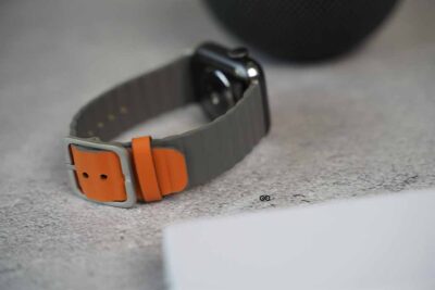 Orange/Grey Two Coloured Faux Leather Strap with buckle Apple Watch 42MM 41MM 40MM Series 4 5 6 7 8 9 10 SE SE 2 Gen