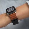 Black/Saddle Brown Two Coloured Faux Leather Strap with buckle Apple Watch 42MM 41MM 40MM Series 4 5 6 7 8 9 10 11 SE SE 2 Gen
