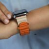Orange/Beige Two Coloured Faux Leather Strap With Buckle Apple Watch 42MM 41MM 40MM Series 4 5 6 7 8 9 10 SE SE 2 Gen
