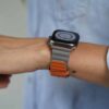 Orange/Grey Two Coloured Faux Leather Strap with buckle Apple Watch 42MM 41MM 40MM Series 4 5 6 7 8 9 10 SE SE 2 Gen