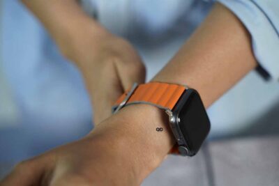 Orange/Grey Two Coloured Faux Leather Strap with buckle Apple Watch 42MM 41MM 40MM Series 4 5 6 7 8 9 10 SE SE 2 Gen