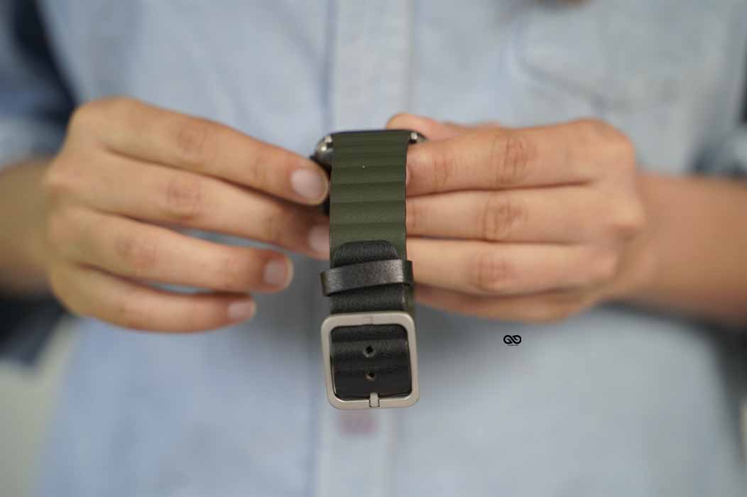 Black Olive Two Coloured Faux Leather Strap with buckle Apple Watch 42MM 41MM 40MM Series 4 5 6 7 8 9 10 11 SE SE 2 Gen