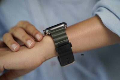 Black Olive Two Coloured Faux Leather Strap with buckle Apple Watch 42MM 41MM 40MM Series 4 5 6 7 8 9 10 11 SE SE 2 Gen