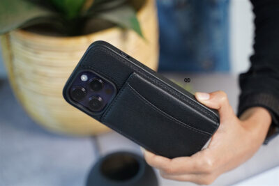 Black Vegan Leather Case With Flip Card For iPhone 14 Pro Max 11 Black Vegan Leather Case With Flip Card For iPhone 14 Pro Max