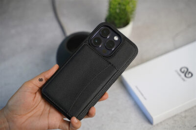 Black Vegan Leather Case With Flip Card For iPhone 14 Pro Max 14 Black Vegan Leather Case With Flip Card For iPhone 14 Pro Max