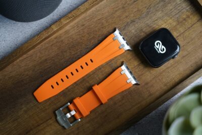 Ultra Orange Fluoro Rubber Strap With Titanium Buckle For Apple Watch 44MM 45MM 46MM Series 4 5 6 7 8 9 10 11 (SE 2 3 Gen)