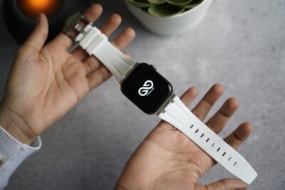 White Fluoro Rubber Strap With Titanium Buckle For Apple Watch 44MM 45MM 46MM Series 4 5 6 7 8 9 10 11 (SE 2 3 Gen)