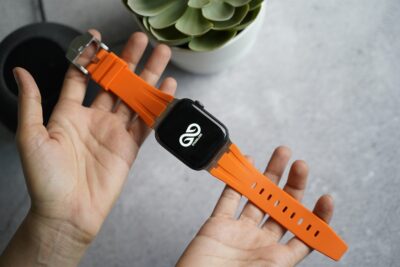Ultra Orange Fluoro Rubber Strap With Titanium Buckle For Apple Watch 44MM 45MM 46MM Series 4 5 6 7 8 9 10 11 (SE 2 3 Gen)