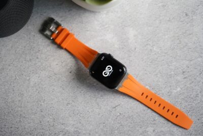 Ultra Orange Fluoro Rubber Strap With Titanium Buckle For Apple Watch 44MM 45MM 46MM Series 4 5 6 7 8 9 10 11 (SE 2 3 Gen)
