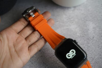 Ultra Orange Fluoro Rubber Strap With Titanium Buckle For Apple Watch 44MM 45MM 46MM Series 4 5 6 7 8 9 10 11 (SE 2 3 Gen)
