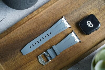 Lunar Grey Fluoro Rubber Strap With Titanium Buckle For Apple Watch 44MM 45MM 46MM Series 4 5 6 7 8 9 10 11 (SE 2 3 Gen)