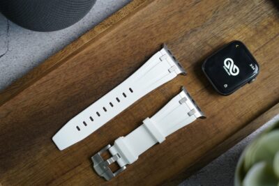 White Fluoro Rubber Strap With Titanium Buckle For Apple Watch 44MM 45MM 46MM Series 4 5 6 7 8 9 10 11 (SE 2 3 Gen)