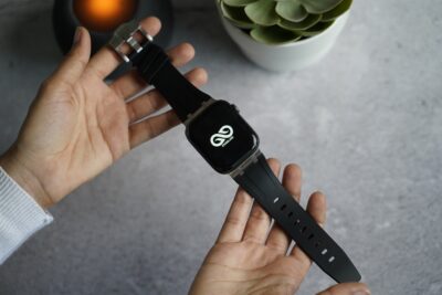 Black Fluoro Rubber Strap With Titanium Buckle For Apple Watch 44MM 45MM 46MM Series 4 5 6 7 8 9 10 11 (SE 2 3 Gen)