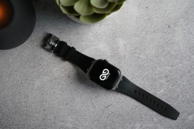 Black Fluoro Rubber Strap With Titanium Buckle For Apple Watch 44MM 45MM 46MM Series 4 5 6 7 8 9 10 11 (SE 2 3 Gen)