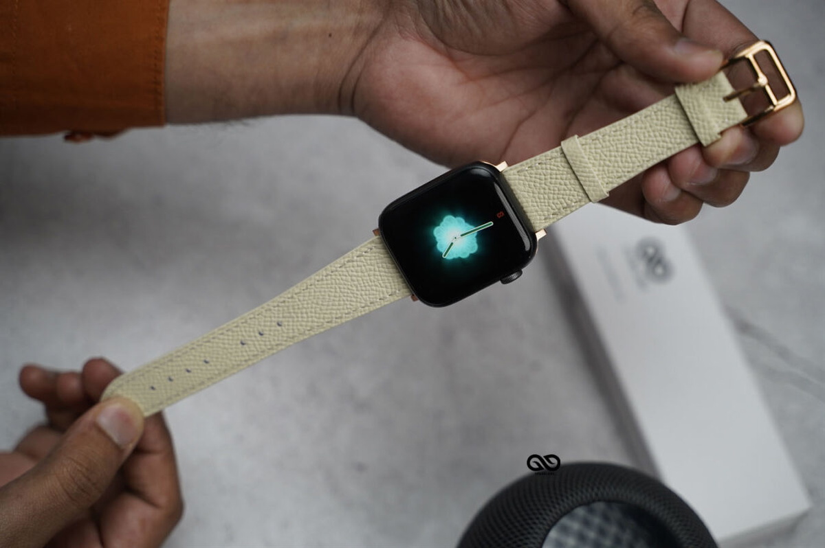 Vintage Beige Vegan Leather Strap For Apple Watch 42MM 41MM 40MM Series 4 5 6 7 8 9 10 11 SE SE 2 Gen