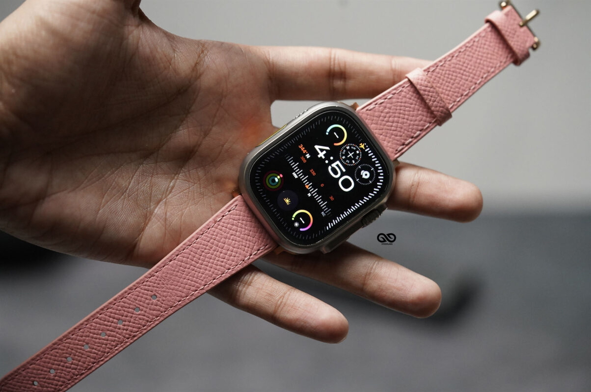 Pink Vegan Leather Strap For Apple Watch 49 Series Ultra1 2 3 4