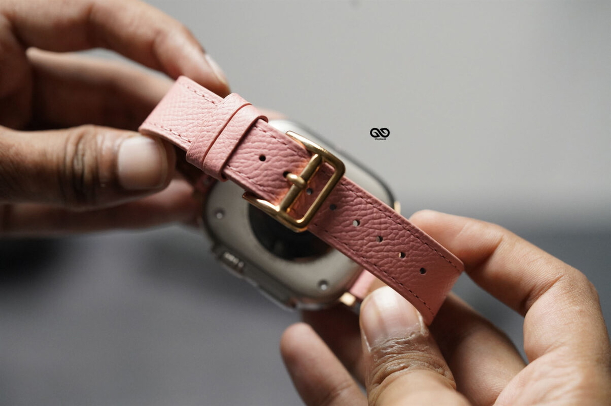 Pink Vegan Leather Strap For Apple Watch 49 Series Ultra1 2 3 4