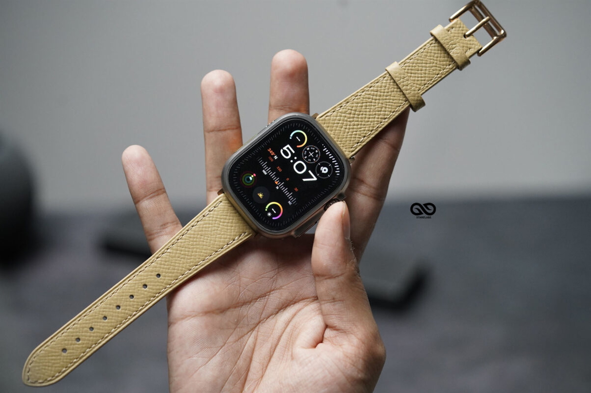 Sand Yellow Vegan Leather Strap For Apple Watch 49 (Series Ultra/Ultra 2/Ultra 3)