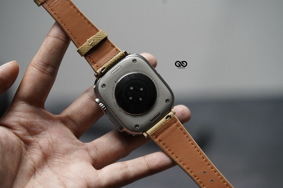 Sand Yellow Vegan Leather Strap For Apple Watch 49 (Series Ultra/Ultra 2/Ultra 3)