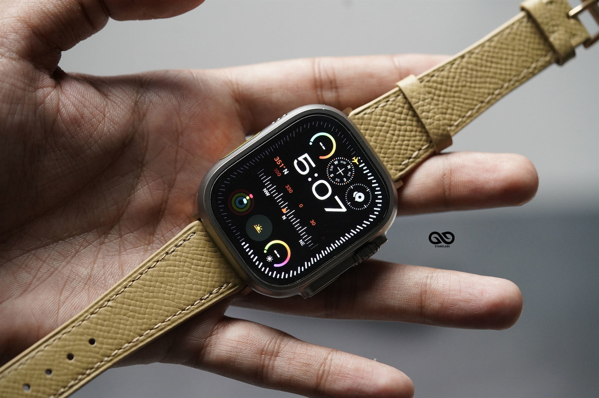 Sand Yellow Vegan Leather Strap For Apple Watch 49 (Series Ultra/Ultra 2/Ultra 3) 3 Sand Yellow Vegan Leather Strap For Apple Watch 49 (Series Ultra/Ultra 2/Ultra 3) - Image 3