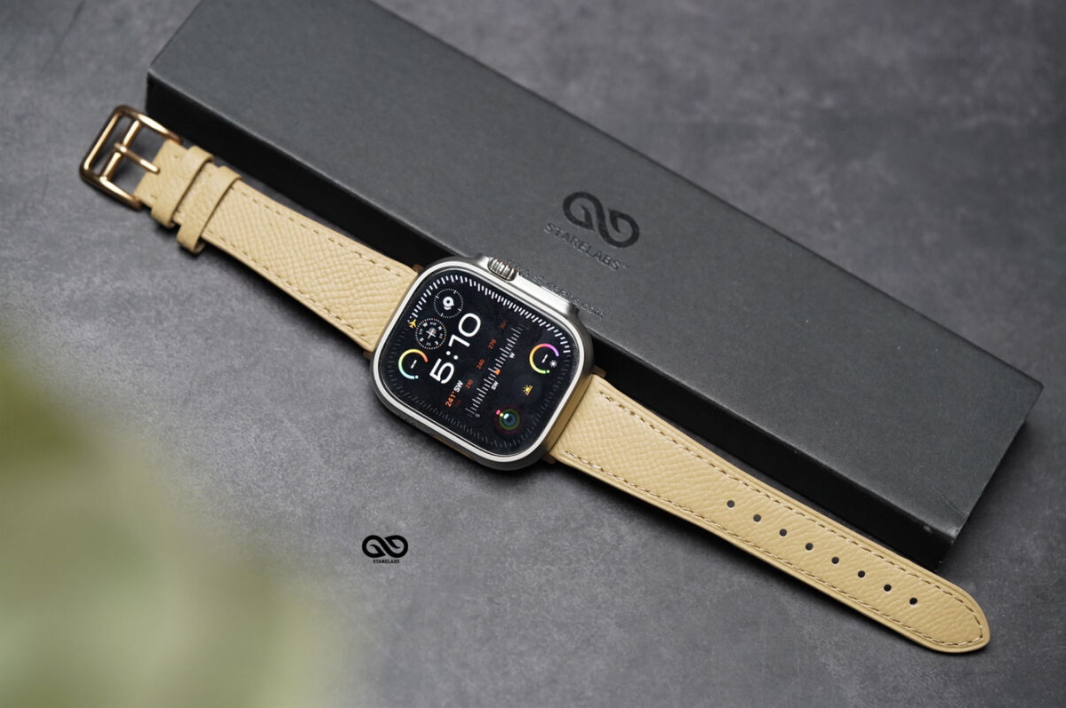 Sand Yellow Vegan Leather Strap For Apple Watch 49 (Series Ultra/Ultra 2/Ultra 3)