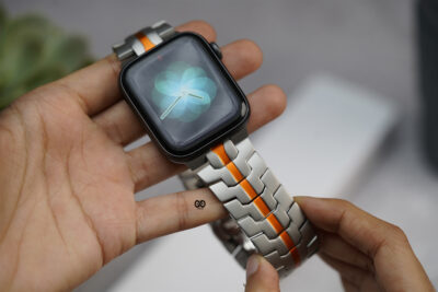 Titanium/Orange Link Chain Strap For Apple Watch 44MM 45MM 46MM Series 4 5 6 7 8 9 10 11 (SE 2 3 Gen)