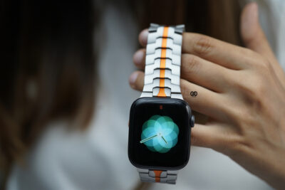 Titanium/Orange Link Chain Strap For Apple Watch 44MM 45MM 46MM Series 4 5 6 7 8 9 10 11 (SE 2 3 Gen)