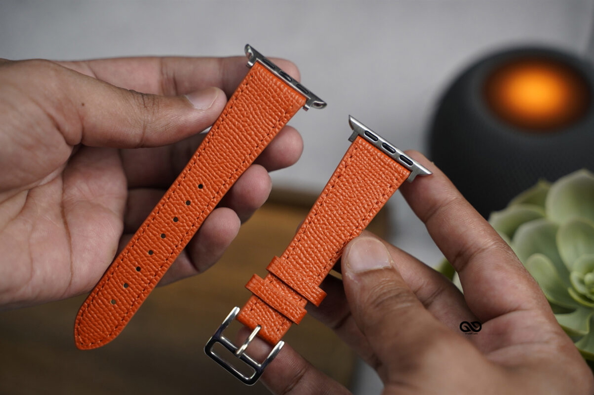 Orange Vegan Leather Strap For Apple Watch 42MM 41MM 40MM Series 4 5 6 7 8 9 10 11 SE SE 2 Gen