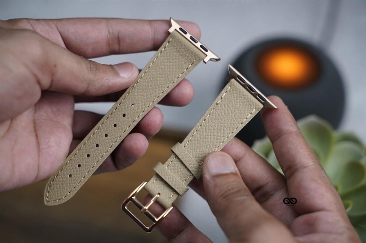 Camel Vegan Leather Strap For Apple Watch 42MM 41MM 40MM Series 4 5 6 7 8 9 10 11 SE SE 2 Gen