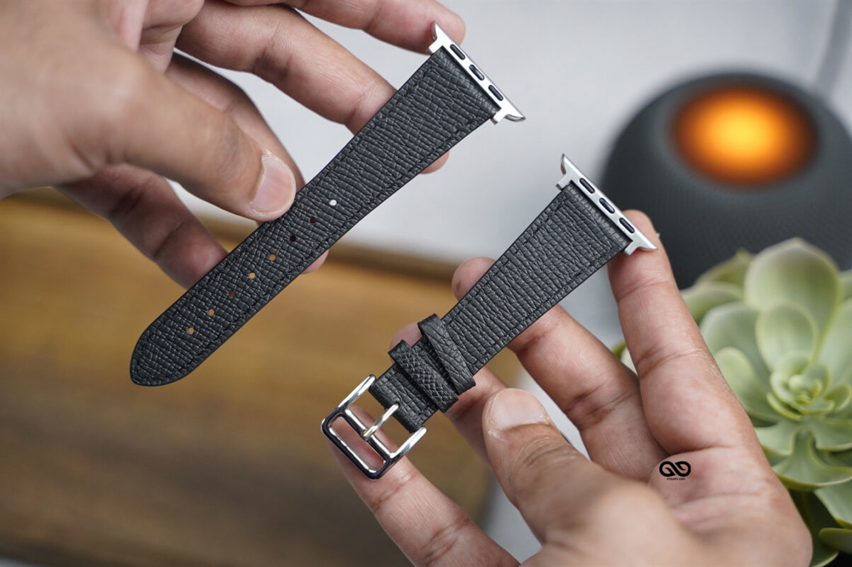 Sable Black Vegan Leather Strap For Apple Watch 42MM 41MM 40MM Series 4 5 6 7 8 9 10 11 SE SE 2 Gen