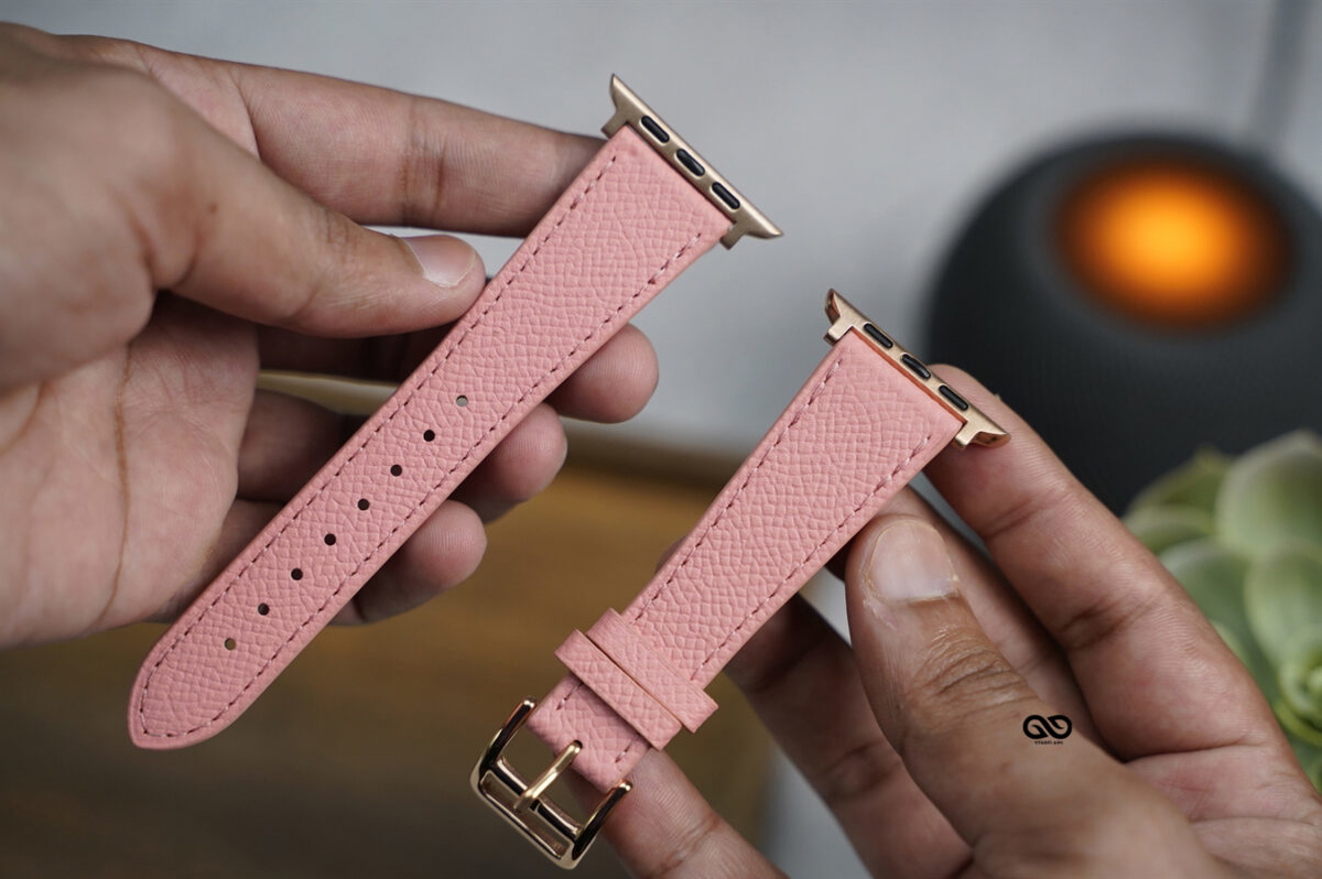 Pink Vegan Leather Strap For Apple Watch 42MM 41MM 40MM Series 4 5 6 7 8 9 10 11 SE SE 2 Gen