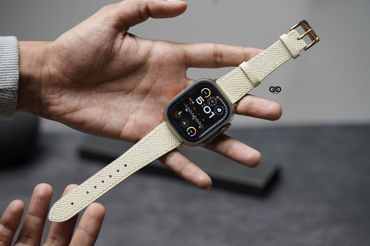 Vintage Beige Vegan Leather Strap For Apple Watch 49 MM Series Ultra/Ultra 2