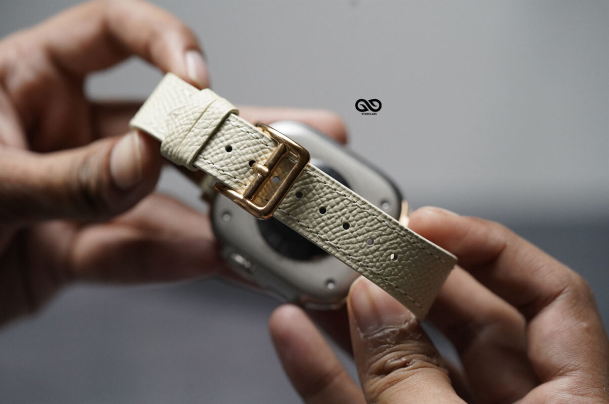 Vintage Beige Vegan Leather Strap For Apple Watch 49 MM Series Ultra/Ultra 2