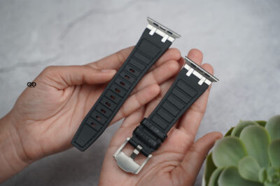 Onyx Black Silicone Faux Leather Strap For Apple Watch 44MM 45MM 46MM Series 4 5 6 7 8 9 10 11 (SE 2 3 Gen)