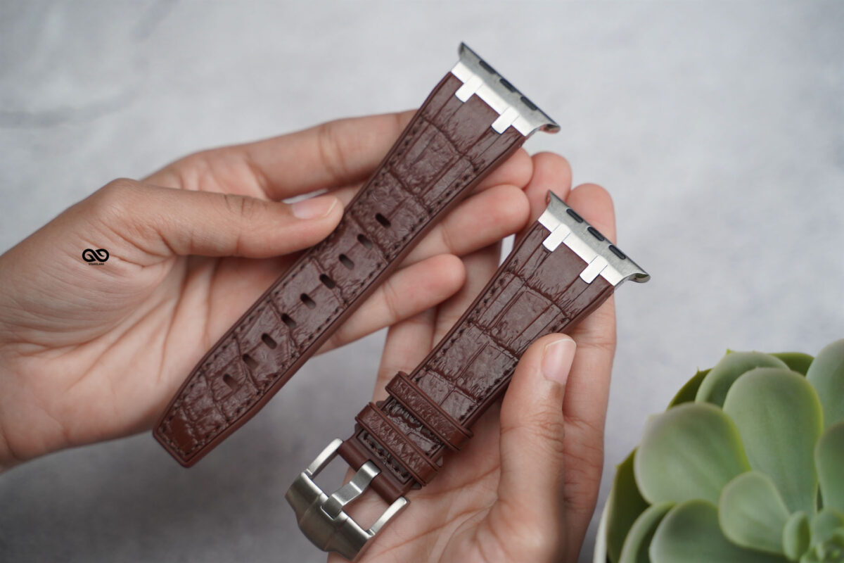 Wood brown Silicone Faux Leather Strap For Apple Watch 49 MM Series Ultra/Ultra 2/Ultra 3